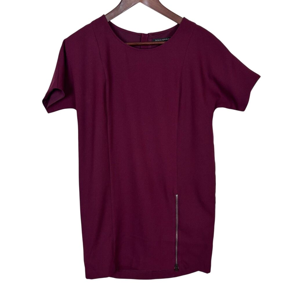 Banana Republic Red Burgundy Shift Dress Exposed Zipper Back Women's 0